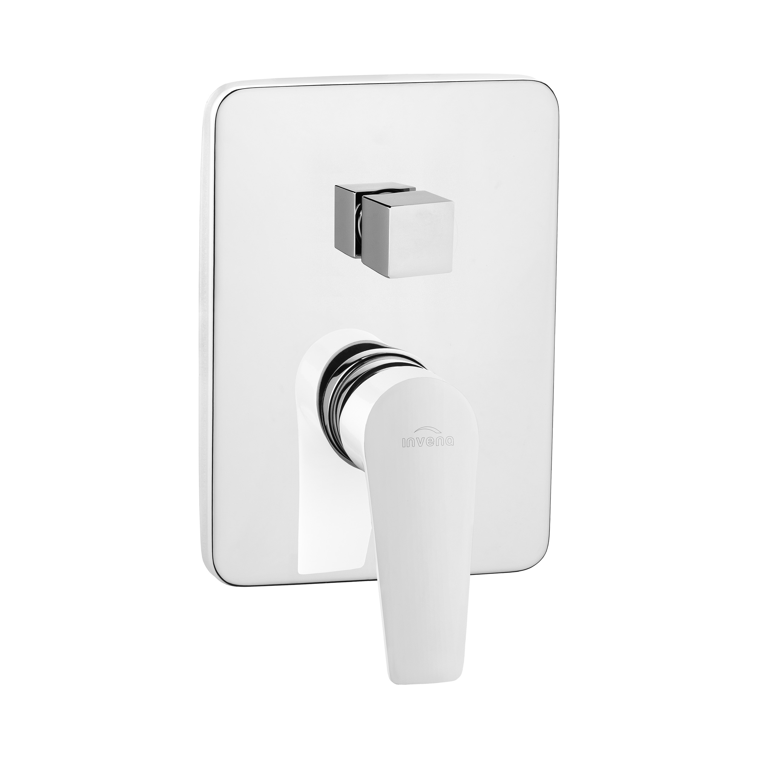 Baterie de duș încastrată, pătrată, 2 funcții Invena DOKOS alb/crom