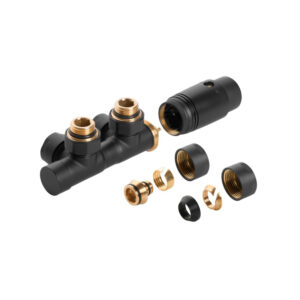 Set robinet calorifer tur retur, cu cap termostatic, tip Duoplex Invena negru Calorifere Lavare.ro