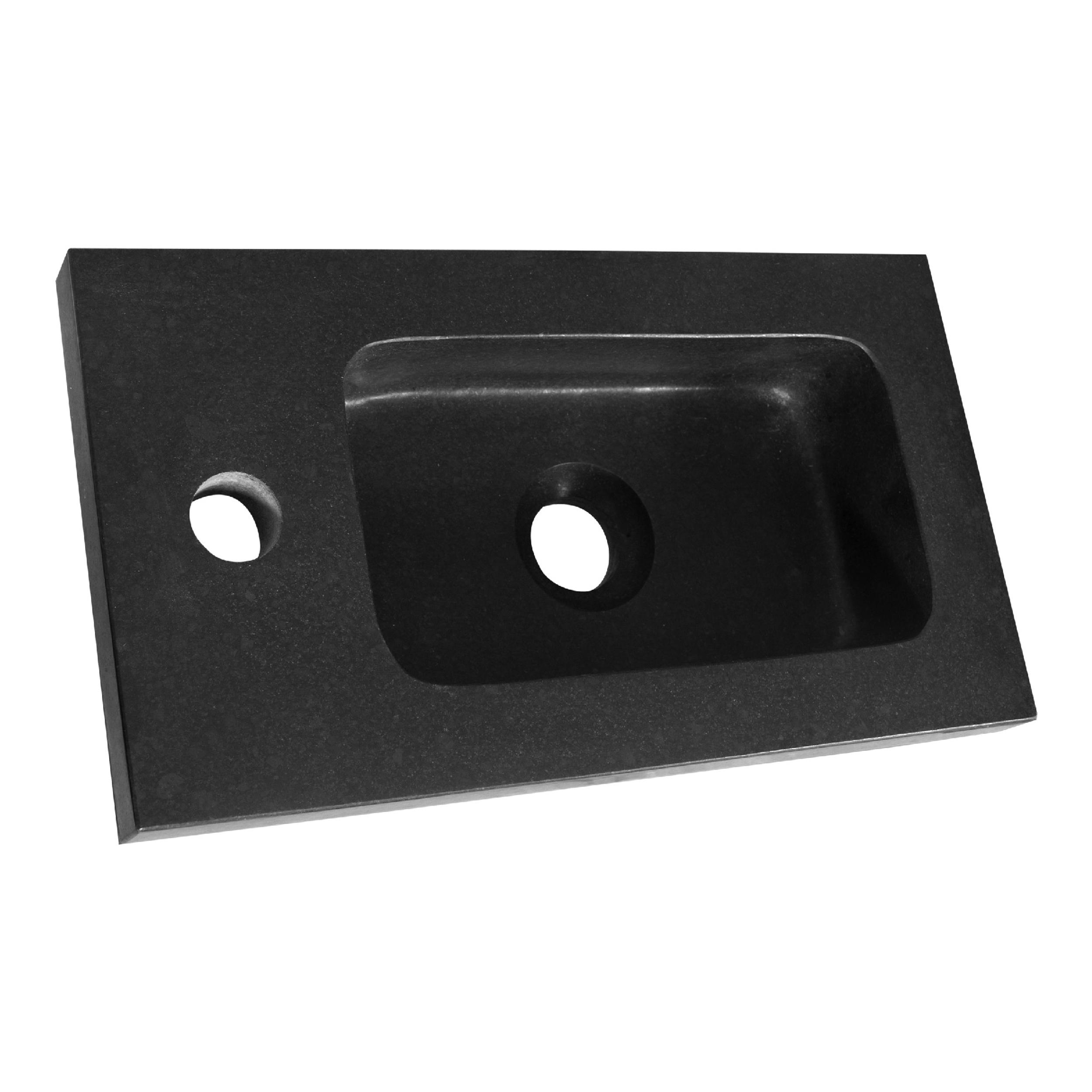 Lavoar de baie pentru montaj pe mobilier, cu gaură pentru baterie din piatră naturală (bazalt) Brauer Black Spirit 40 negru