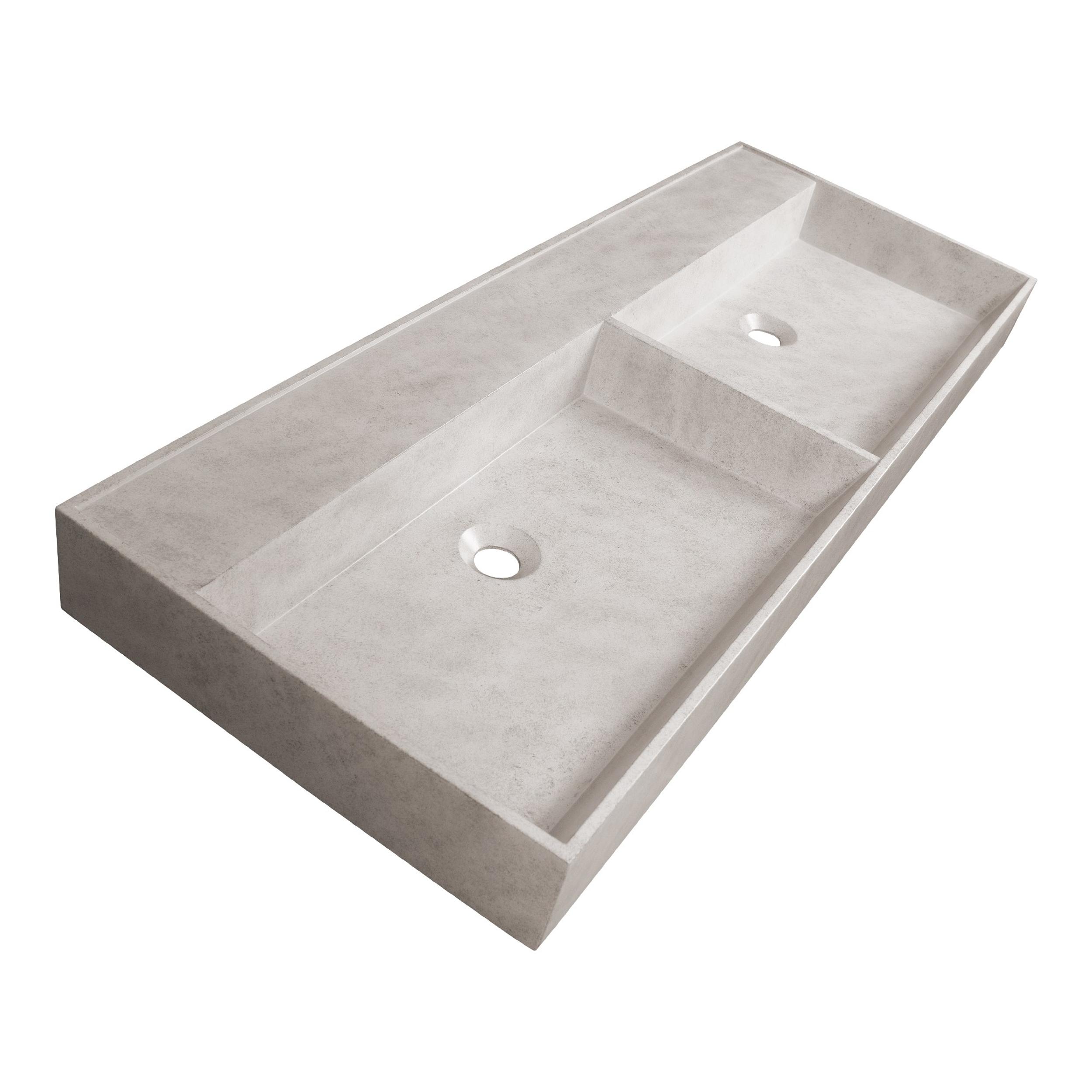 Lavoar pentru mobilier cu 2 chiuvete cu formă dreptunghiulară, fără gaură de baterie Brauer iChoice Beton cu aspect de beton finisat