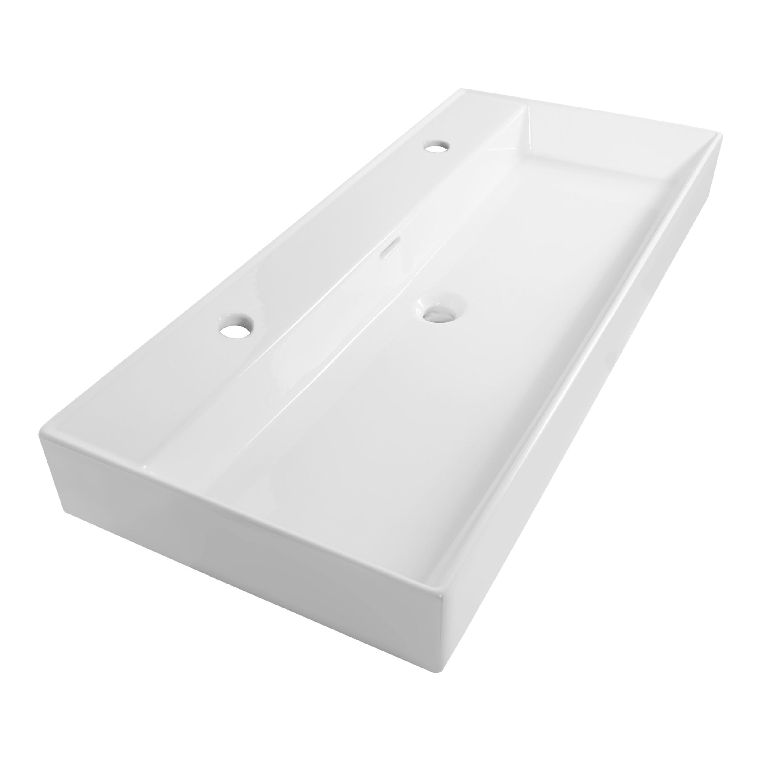 Lavoar pentru mobilier cu formă dreptunghiulară, cu 2 găuri de baterie Brauer iChoice Legend alb lucios