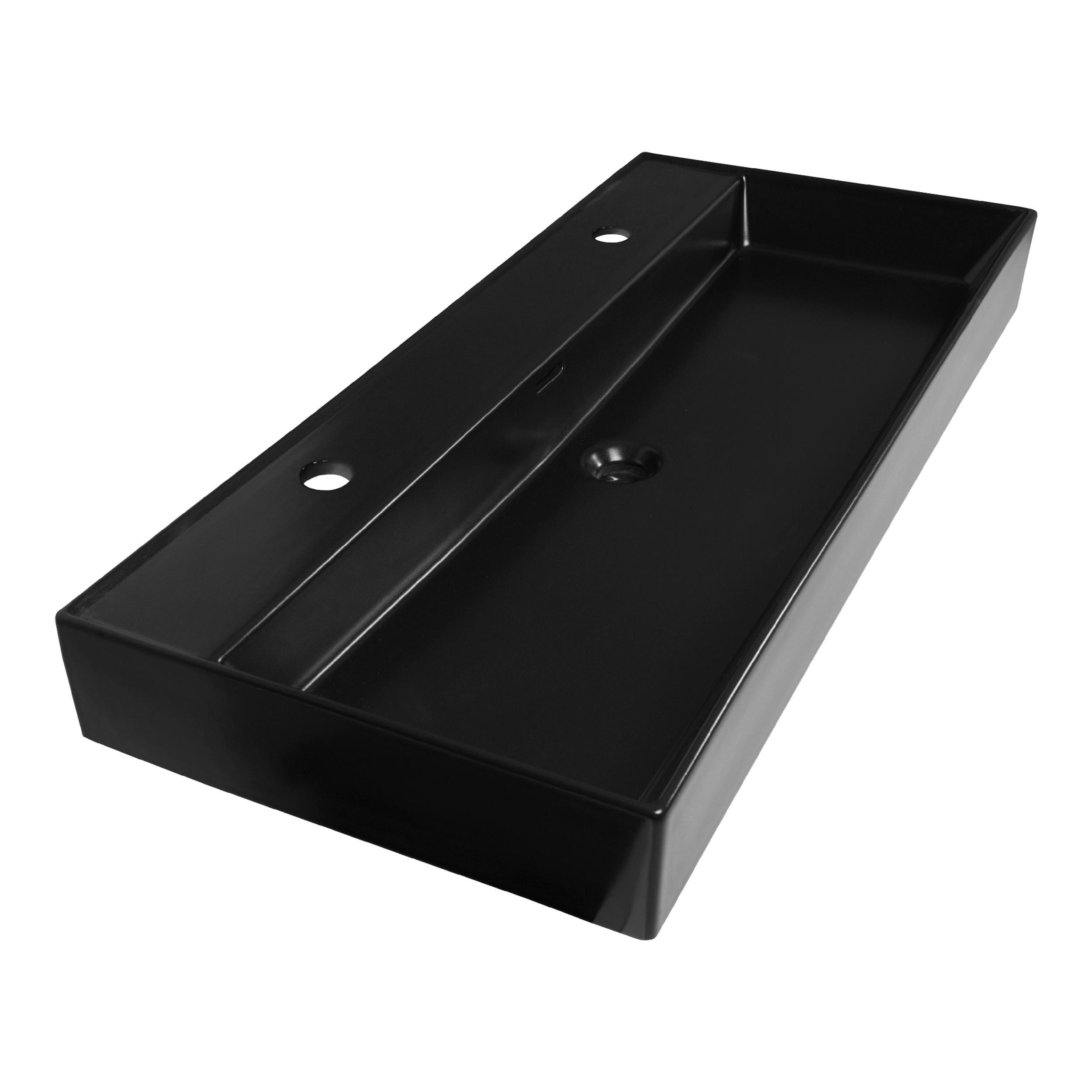 Lavoar pentru mobilier cu formă dreptunghiulară, cu 2 găuri de baterie Brauer iChoice Legend negru mat