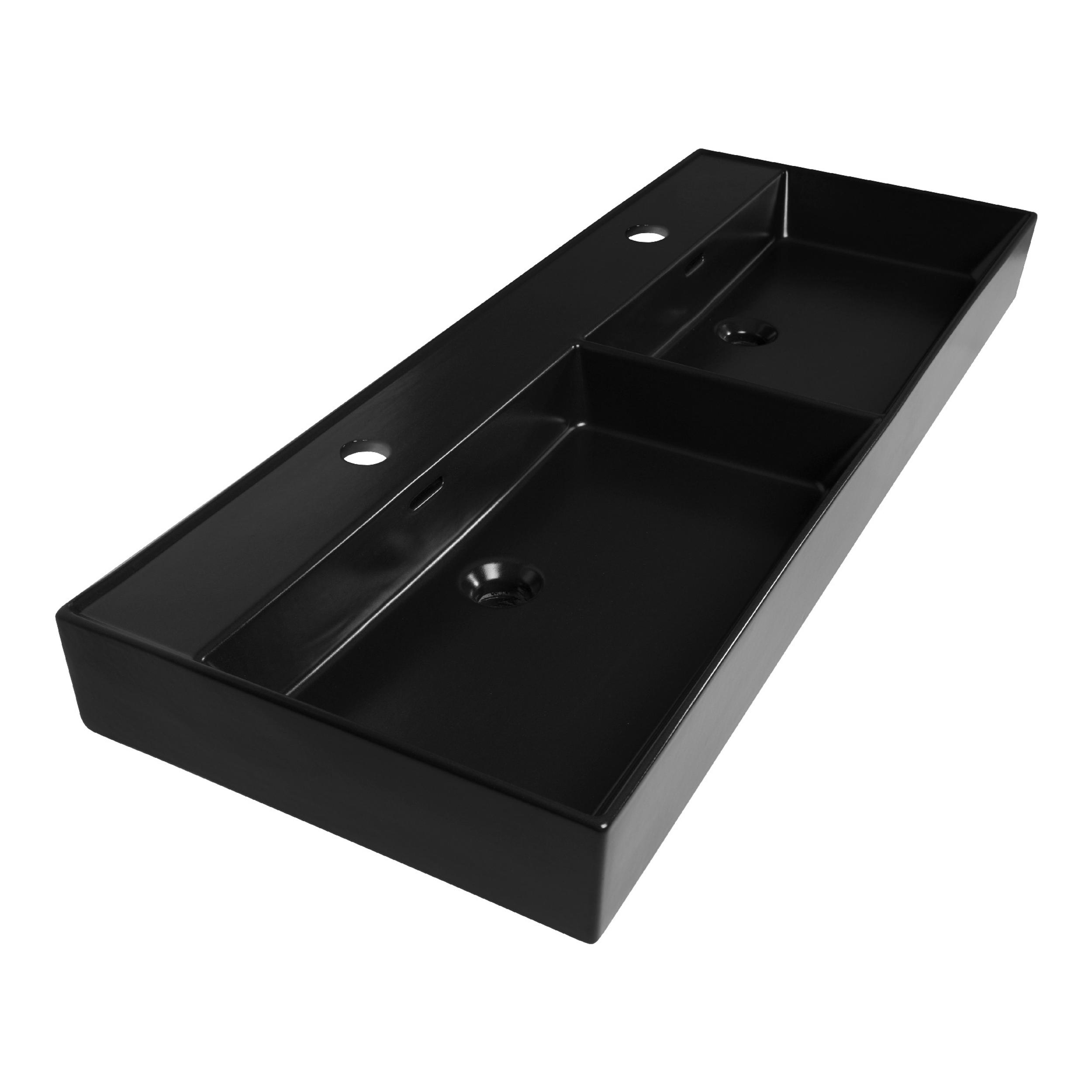 Lavoar pentru mobilier cu 2 chiuvete cu formă dreptunghiulară, cu 2 găuri de baterie Brauer iChoice Legend negru mat