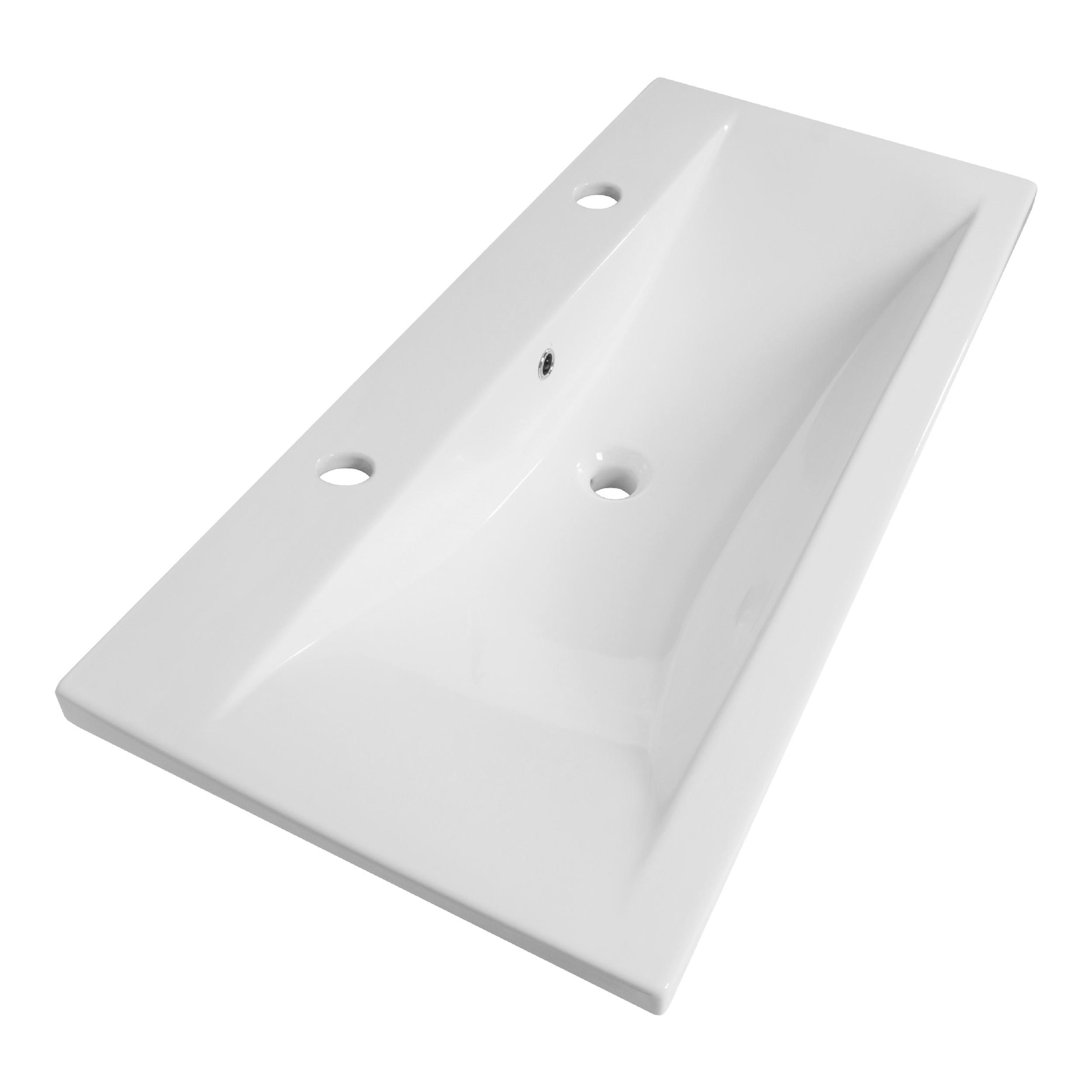Lavoar pentru mobilier cu formă dreptunghiulară, cu 2 găuri de baterie Brauer iChoice Bari alb lucios