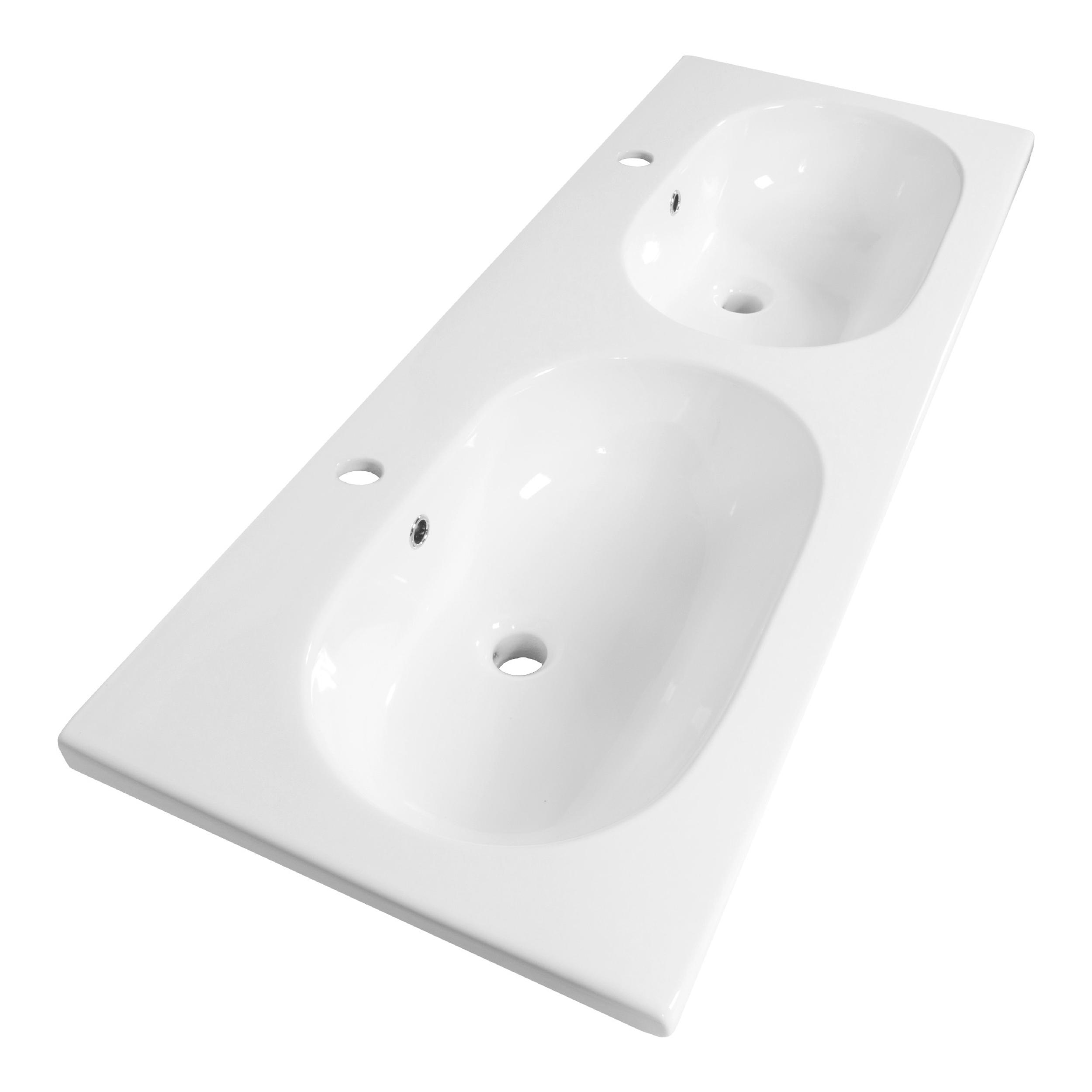 Lavoar pentru mobilier cu 2 chiuvete cu formă ovală, cu 2 găuri de baterie Brauer iChoice Palermo alb lucios