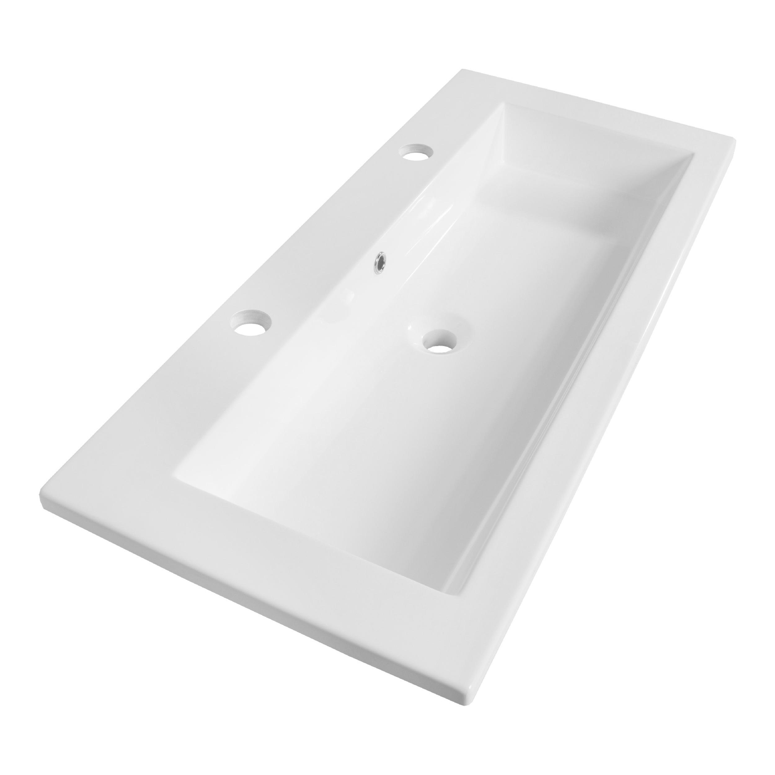 Lavoar pentru mobilier cu formă dreptunghiulară, cu 2 găuri de baterie Brauer iChoice Bologna alb lucios