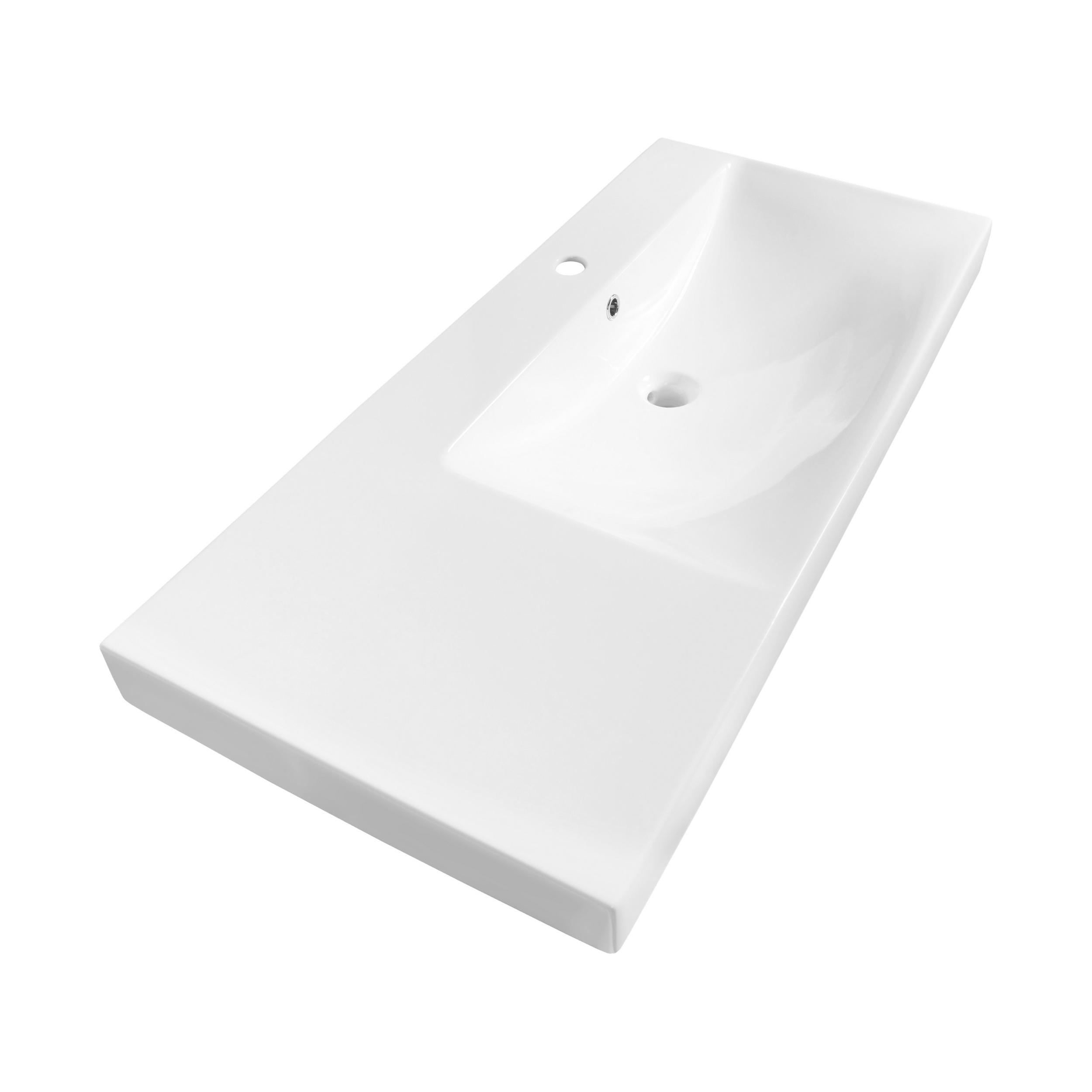 Lavoar pe partea dreaptă pentru mobilier cu formă dreptunghiulară, cu gaură de baterie Brauer iChoice Wave alb lucios
