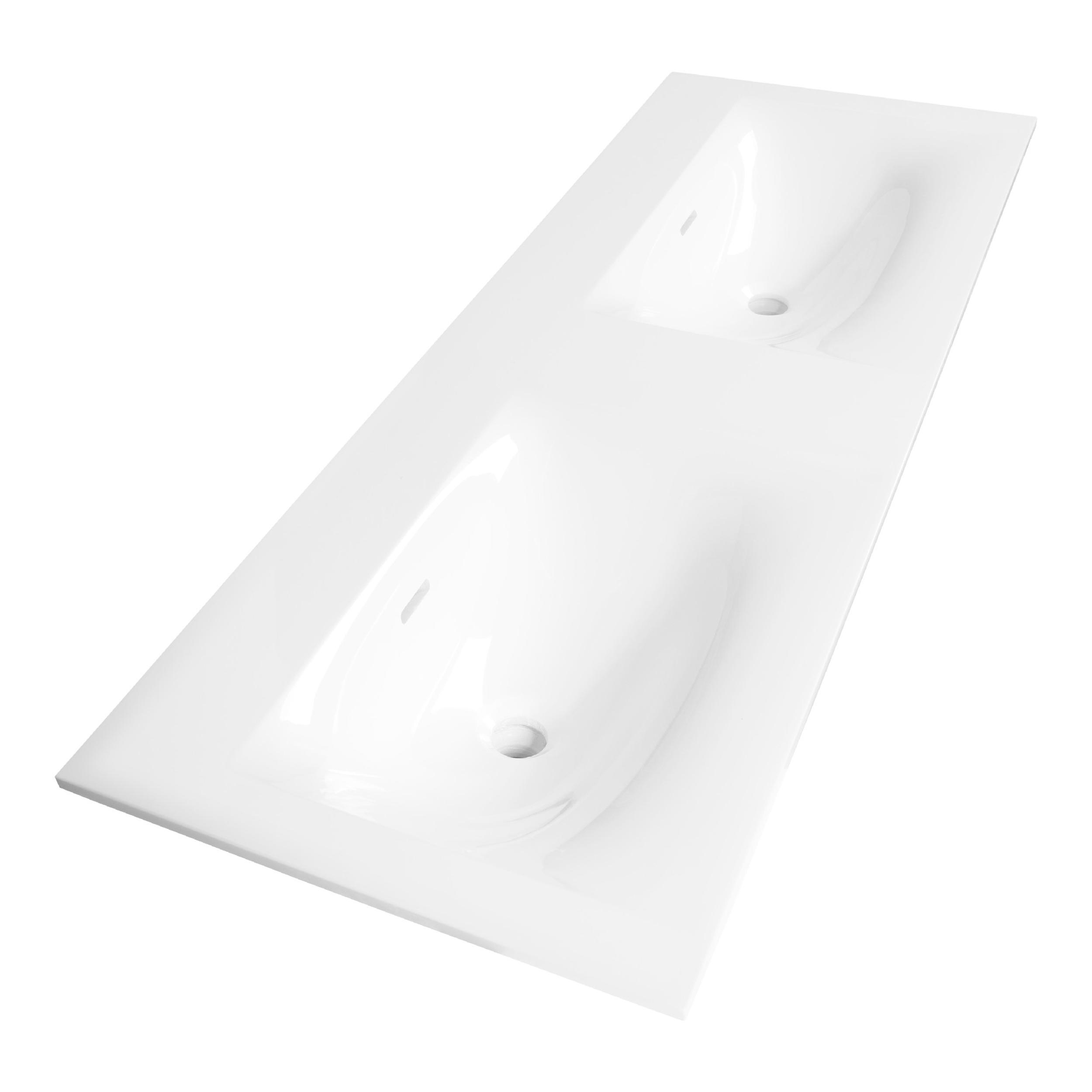 Lavoar pentru mobilier cu 2 chiuvete cu formă dreptunghiulară, fără gaură de baterie Brauer iChoice Furiosa alb lucios