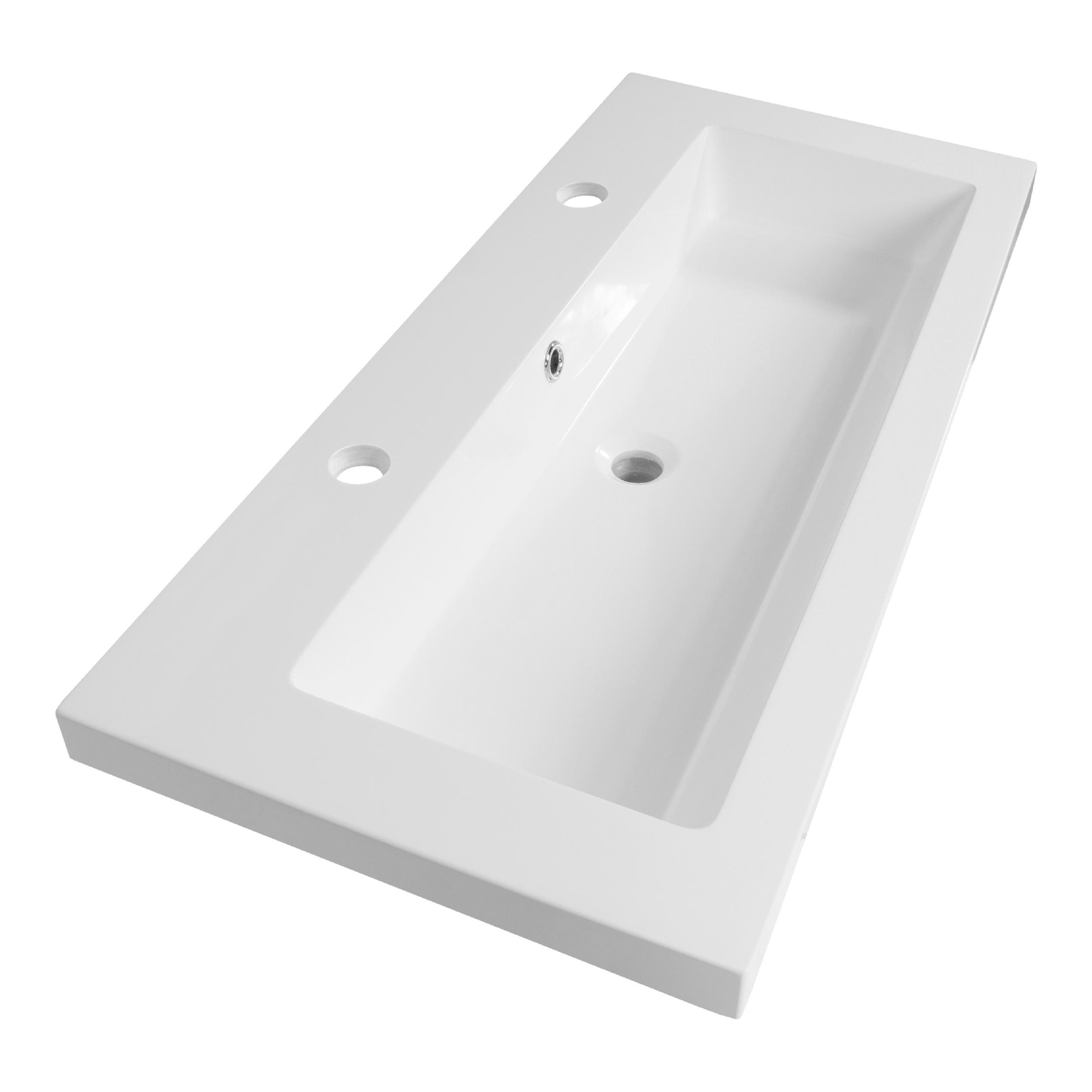 Lavoar pentru mobilier cu formă dreptunghiulară, cu 2 gauri de baterie Brauer iChoice Foggia alb lucios