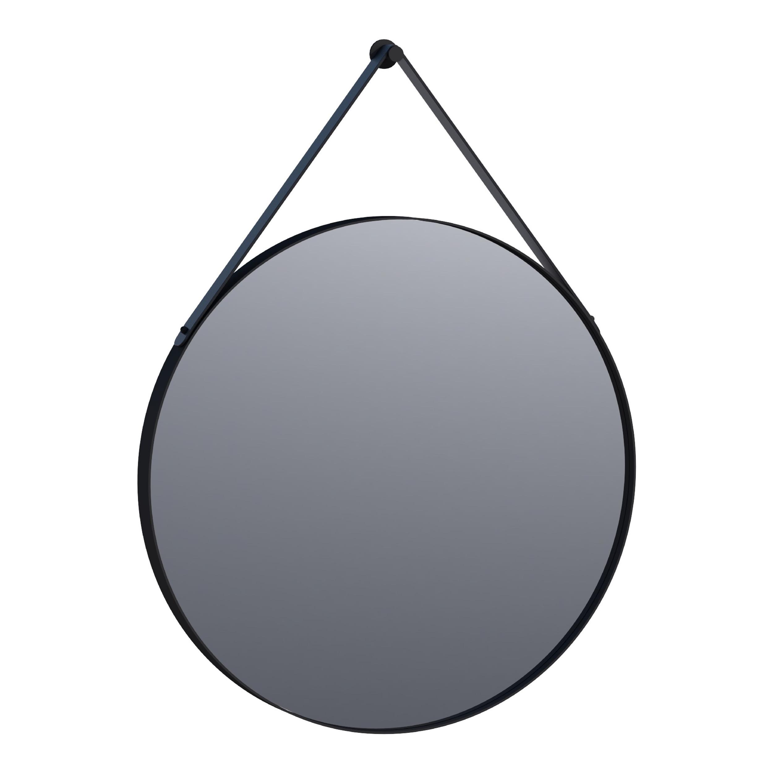 Oglindă rotundă pentru baie Brauer iChoice Silhouette Rond 70 Leather cu suport de prindere din piele și ramă de aluminiu neagră, diametru 70 cm