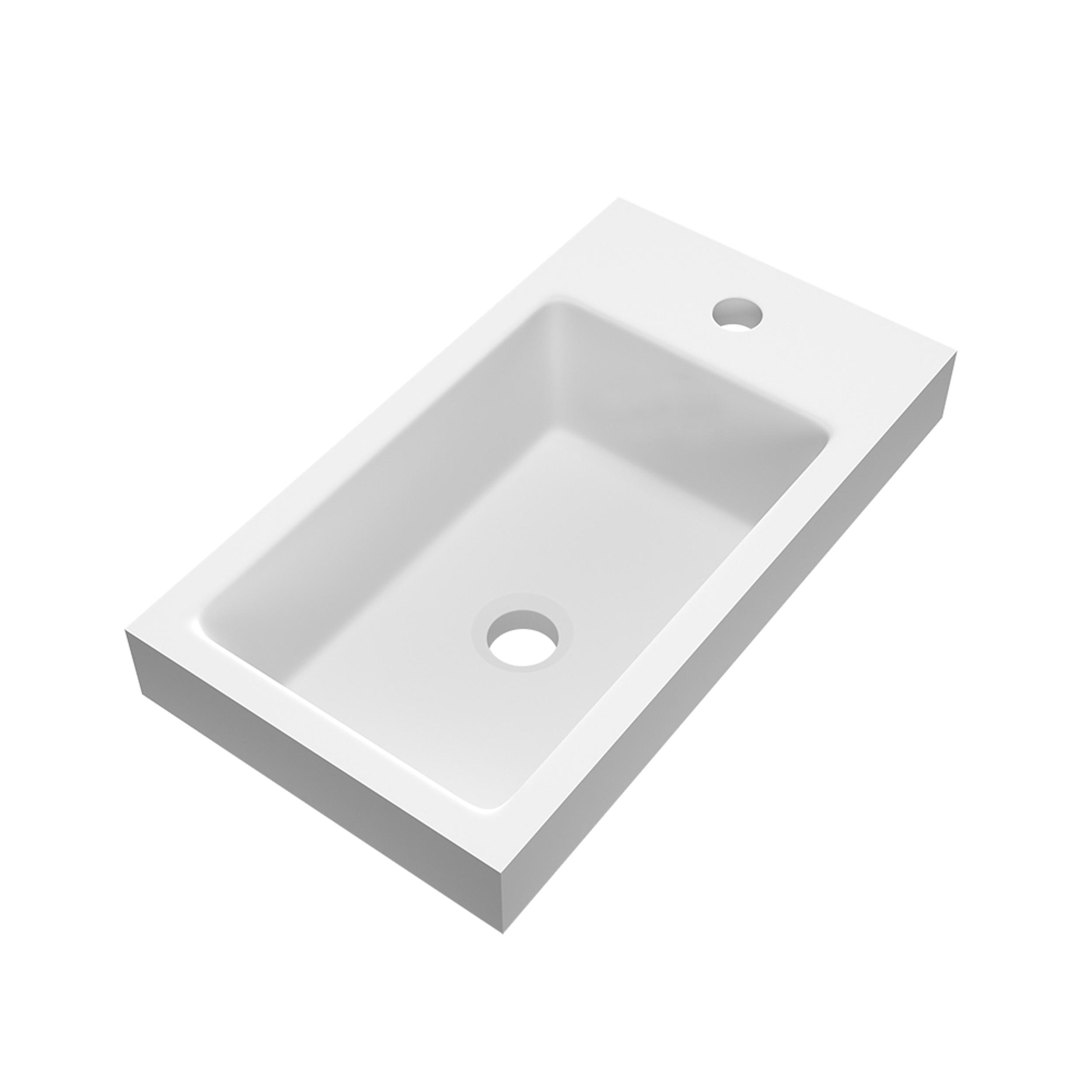 Lavoar de baie pentru montaj pe mobilier, cu gaură pentru baterie din marmură Brauer Foggia 40 alb mat