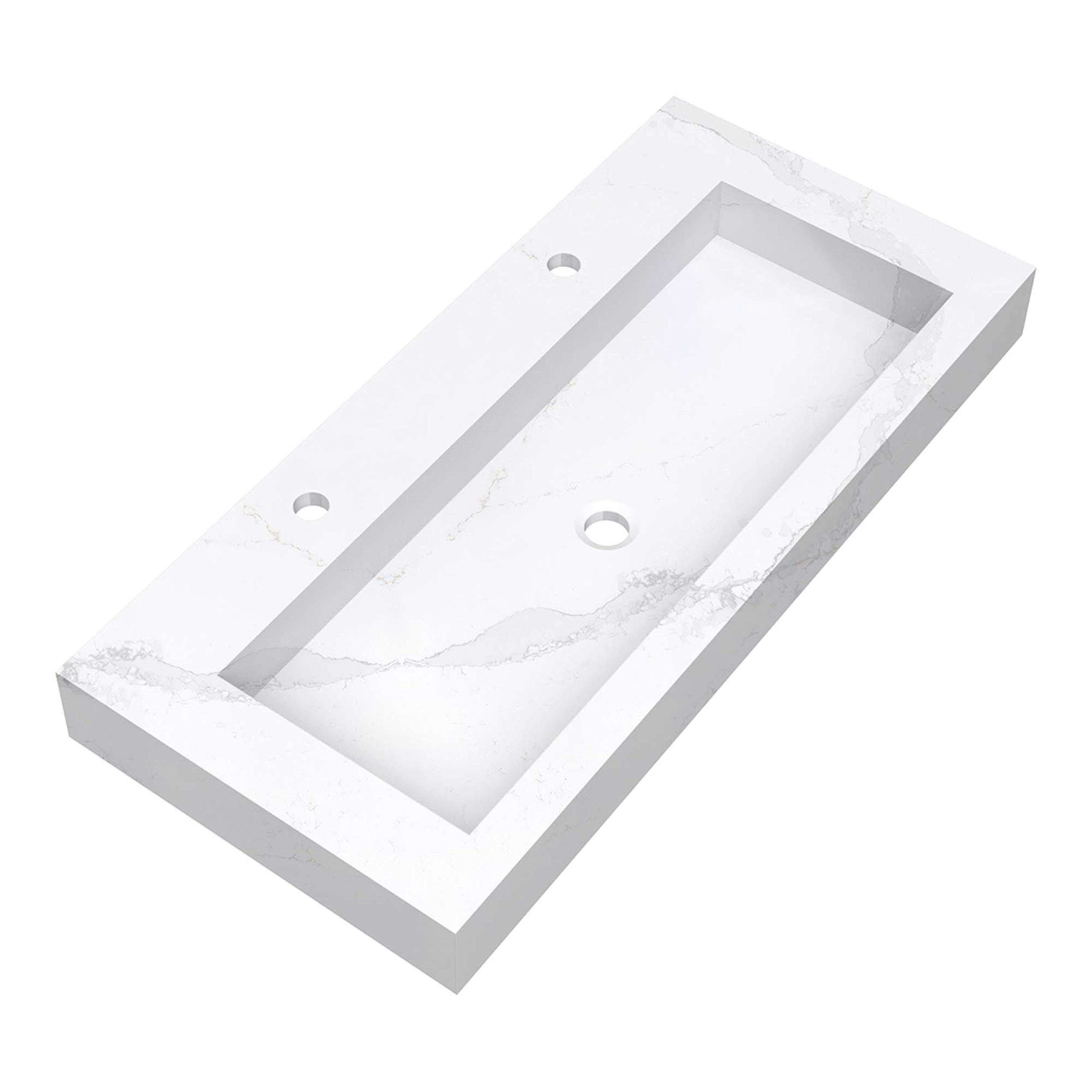 Lavoar pentru mobilier cu formă dreptunghiulară, cu 2 găuri de baterie Brauer iChoice Artificial Marble 60 Calacatta Gold cu aspect de marmură albă