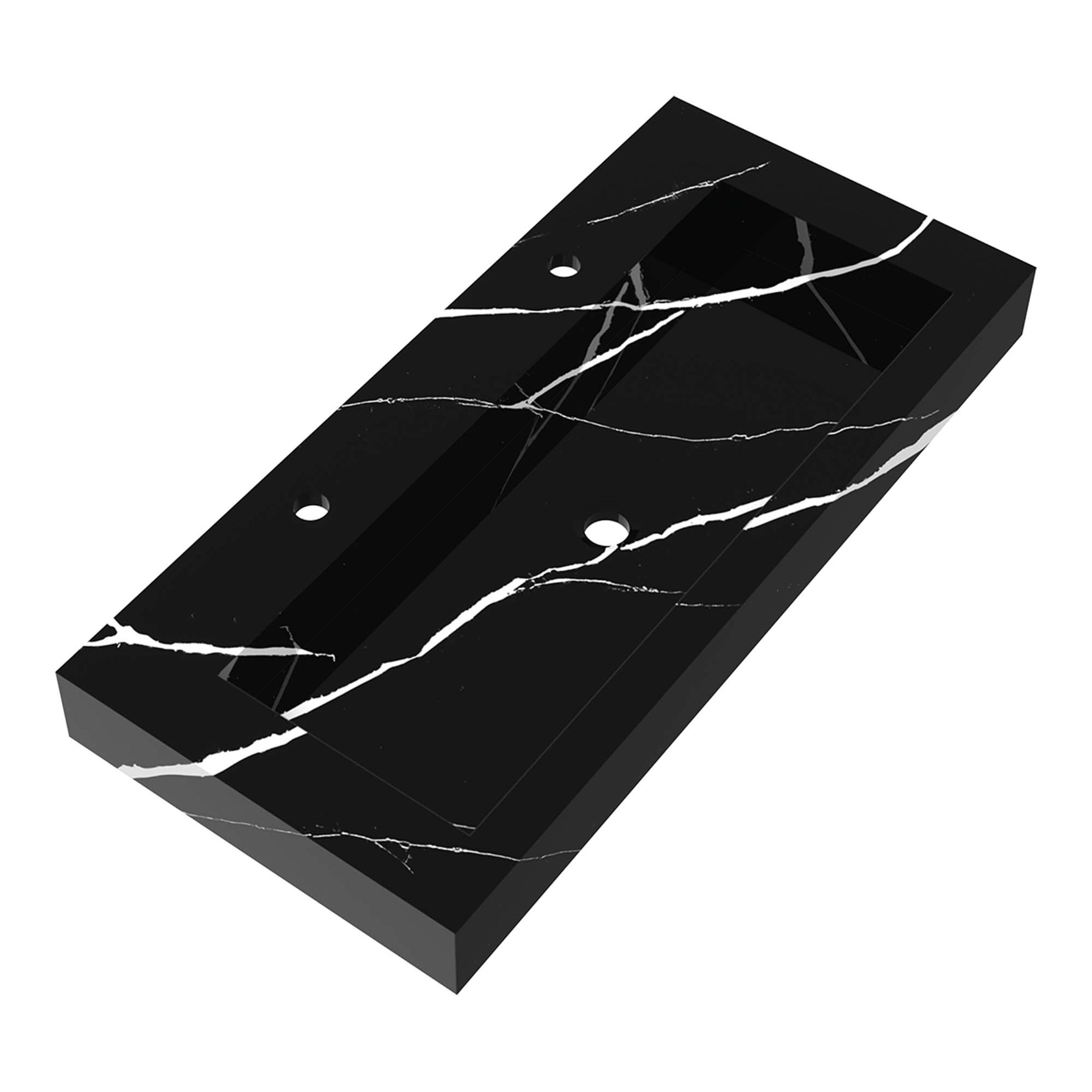 Lavoar pentru mobilier cu formă dreptunghiulară, cu 2 găuri de baterie Brauer iChoice Artificial Marble 60 Nero Marquina cu aspect de marmură neagră