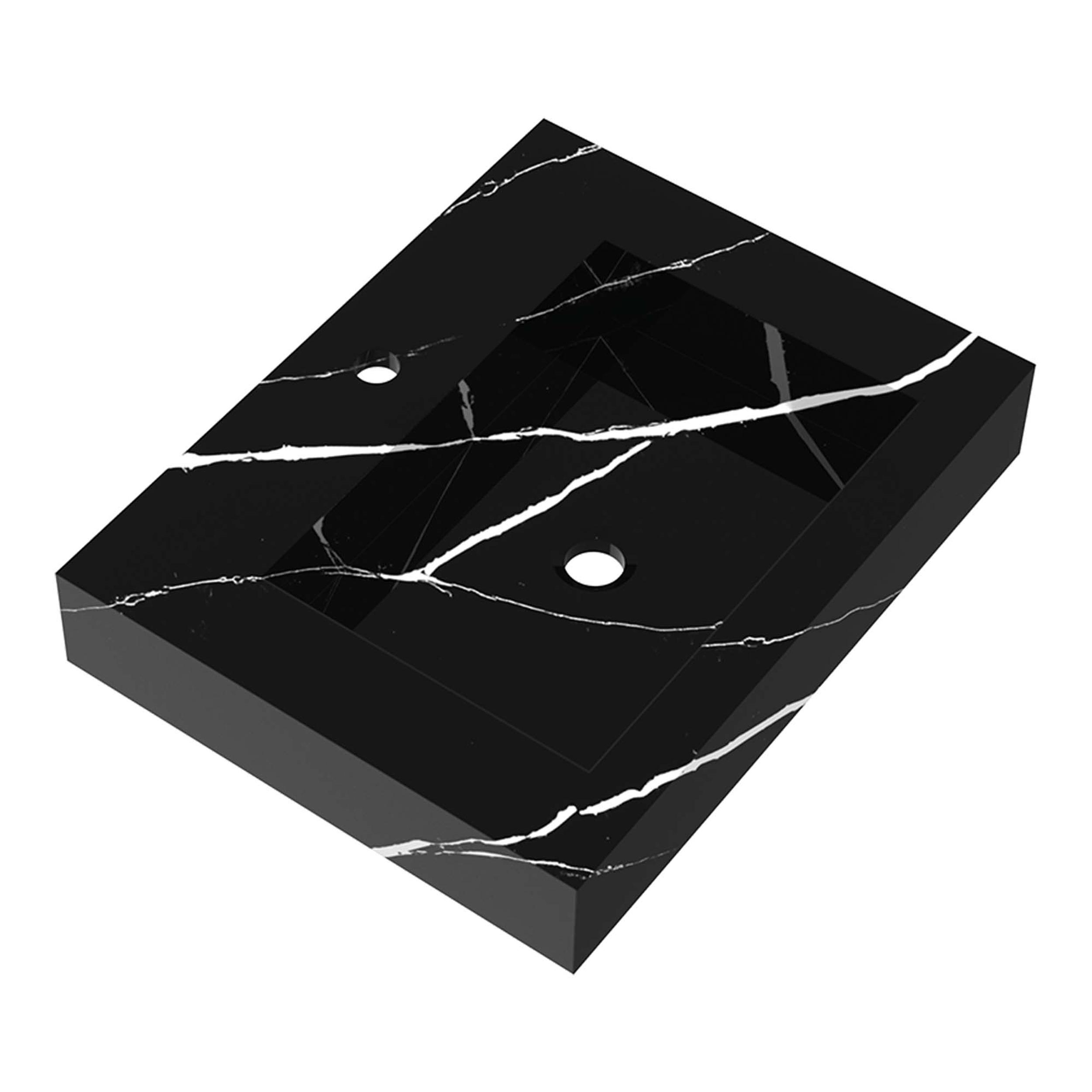 Lavoar pentru mobilier cu formă dreptunghiulară, cu gaură de baterie Brauer iChoice Artificial Marble 60 Nero Marquina cu aspect de marmură neagră