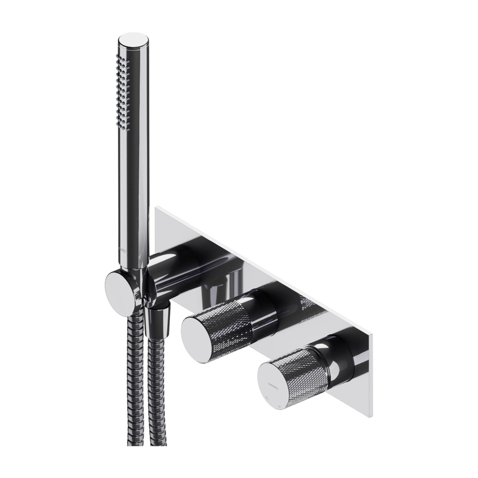 Baterie cada/dus incastrata Omnires Contour crom cu corp ingropat si set de dus
