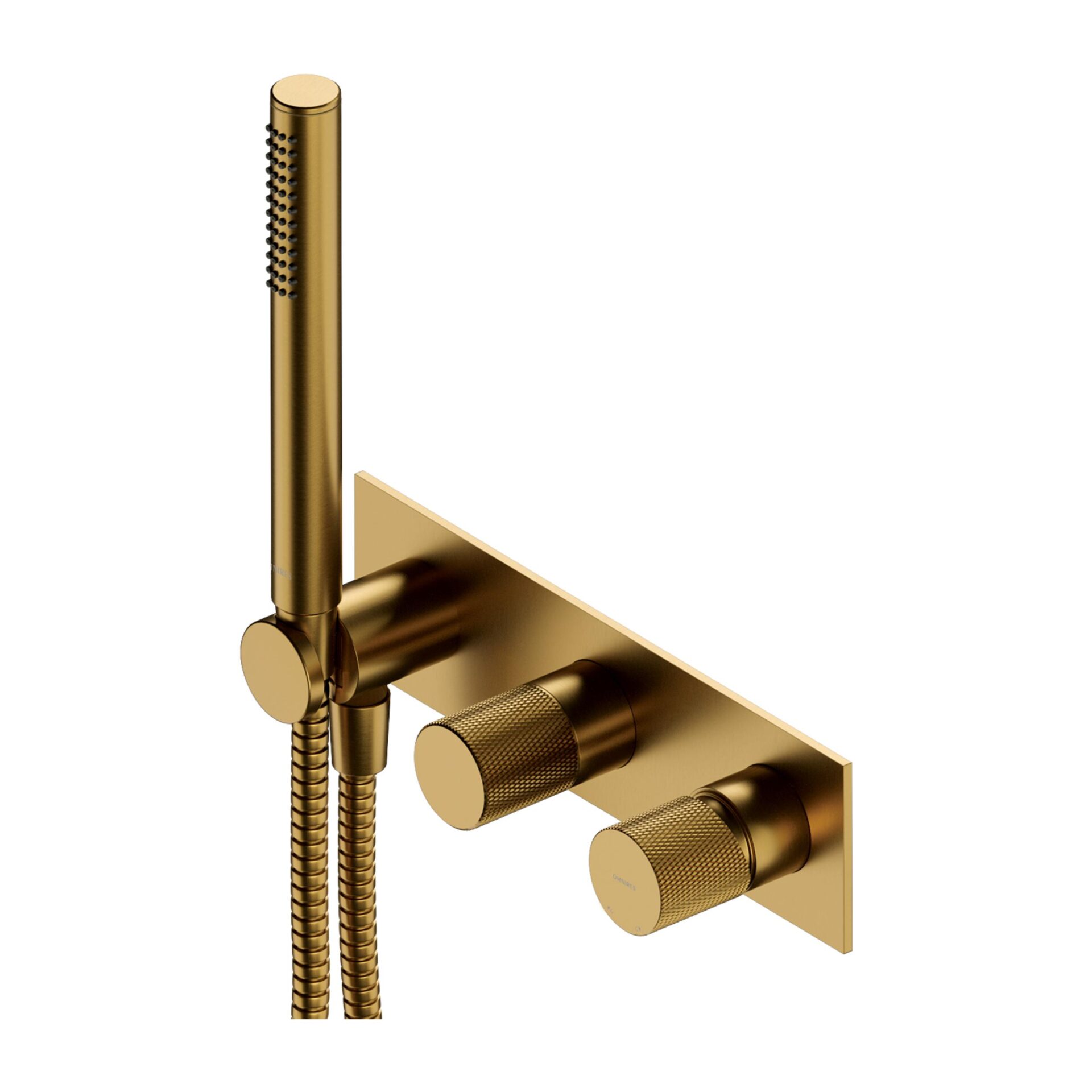 Baterie cada/dus incastrata Omnires Contour auriu periat cu corp ingropat si set de dus