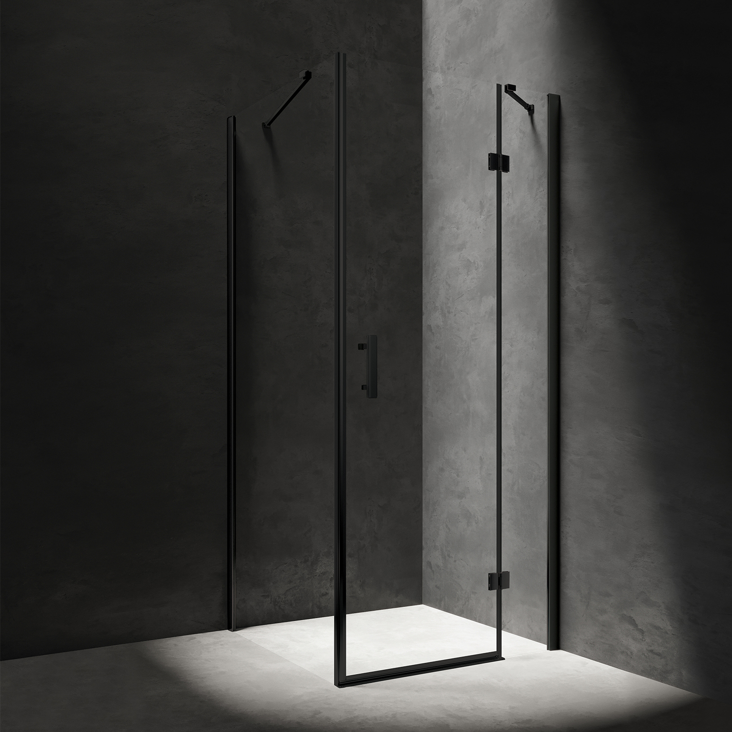 Cabina de dus dreptunghiulara cu usa cu balamale Omnires Manhattan negru mat/transparent 80×90 cm