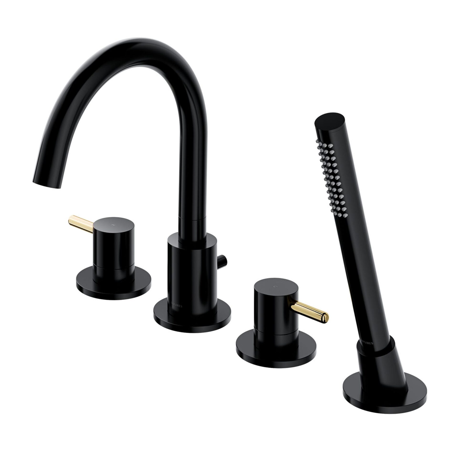 Baterie cada/dus Omnires Y 4 orificii negru-auriu cu set de dus