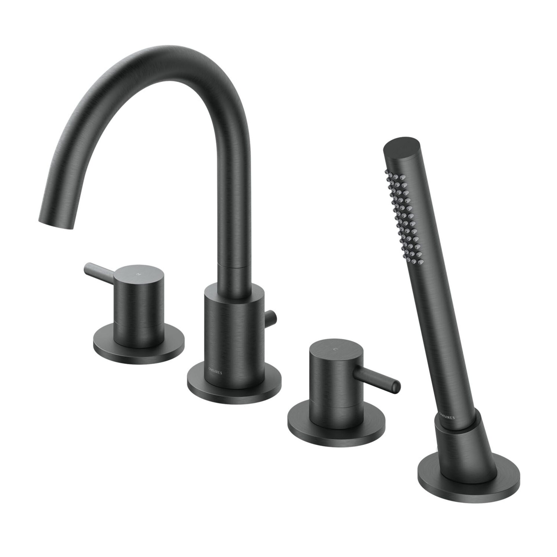 Baterie cada/dus Omnires Y 4 orificii finisaj grafit periat cu set de dus