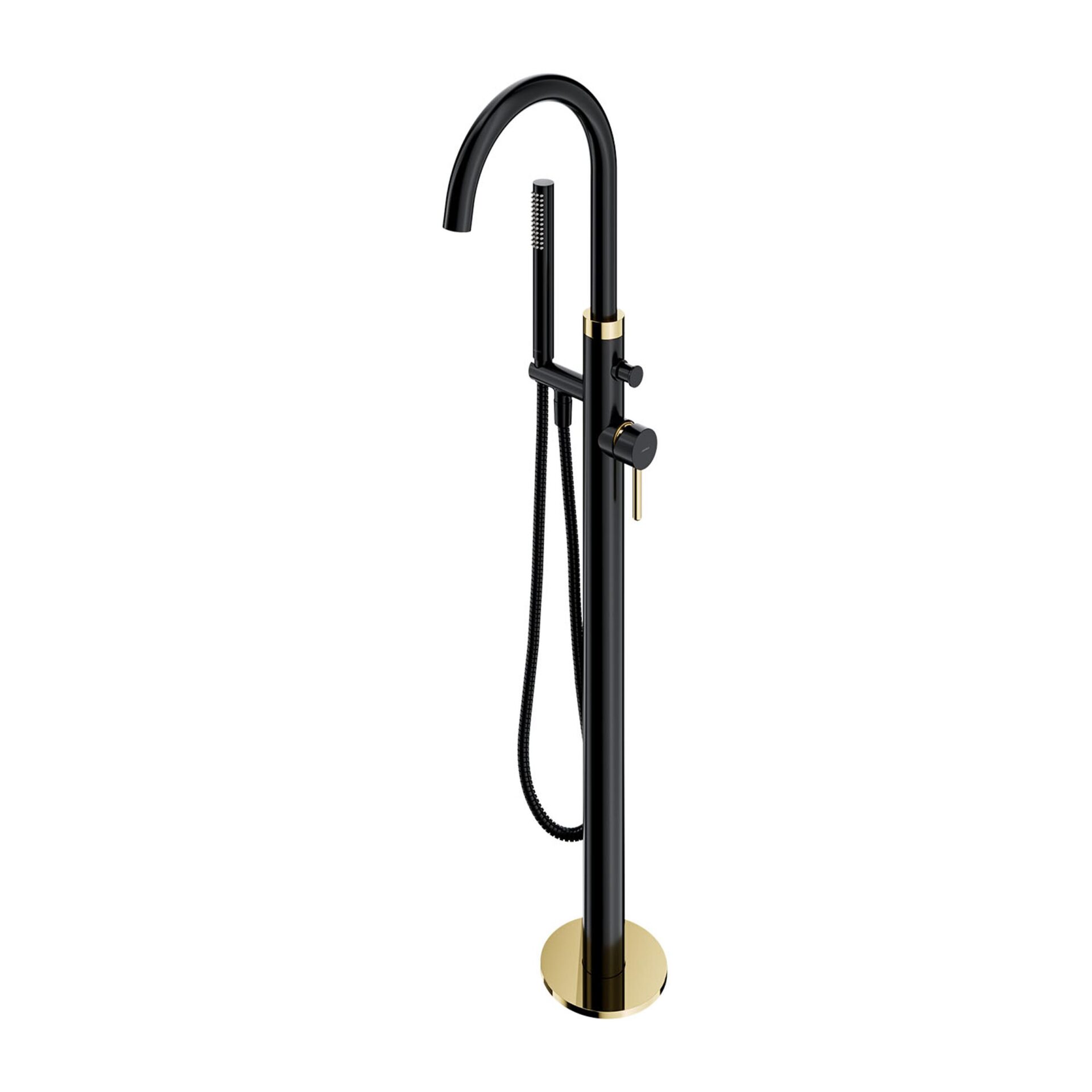 Baterie cada freestanding cu montaj pe pardoseala Omnires Y negru/auriu