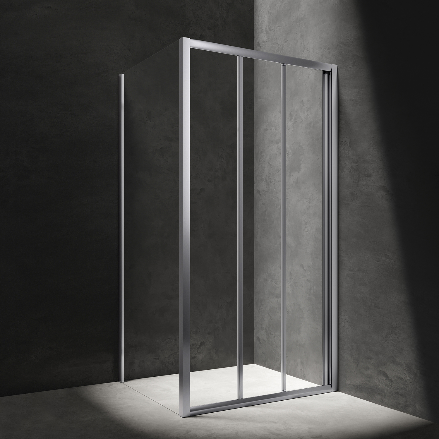 Cabina de dus dreptunghiulara cu usa glisanta 3 segmente Omnires Bronx transparent 110×90 cm