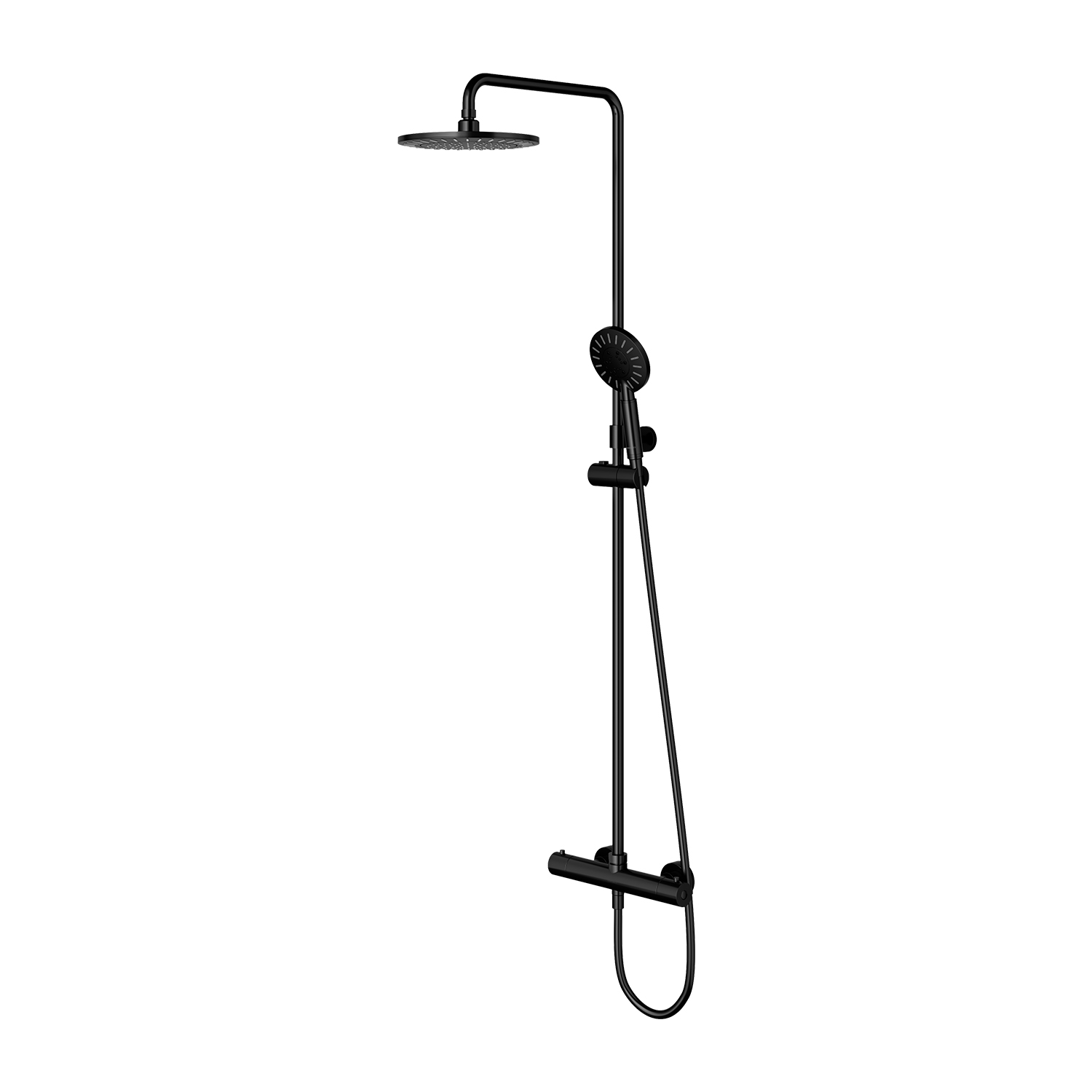 Coloana de dus cu baterie termostatata negru mat Omnires Y cu para rotunda