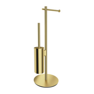 Suport hartie freestanding cu spatiu pentru perie Omnires Modern Project alama periata Accesorii toaletă Lavare.ro