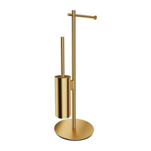 Suport hartie freestanding cu spatiu pentru perie Omnires Modern Project auriu periat Accesorii toaletă Lavare.ro