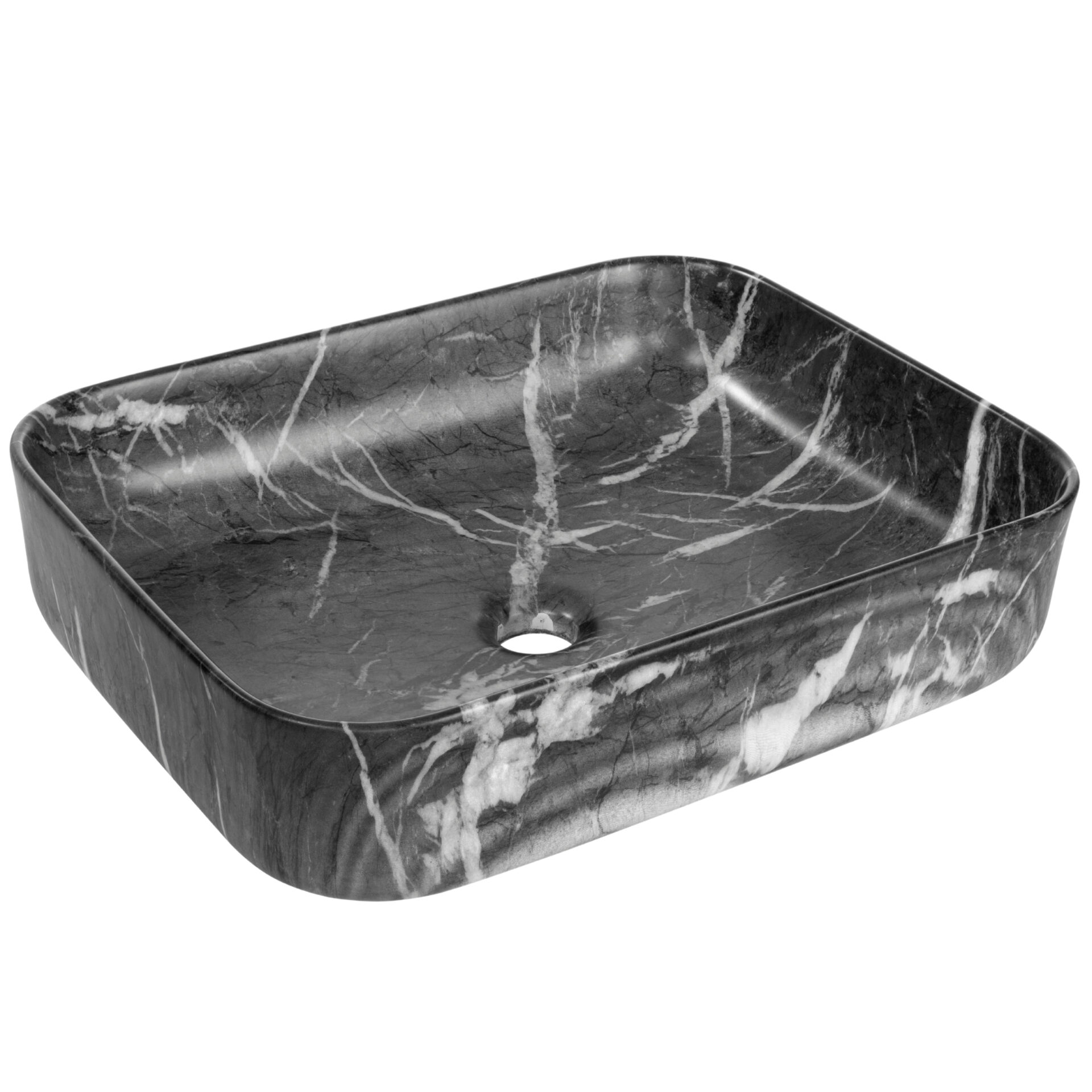Lavoar de blat patrat Invena Florina 51 cm cu aspect de marmura grafit