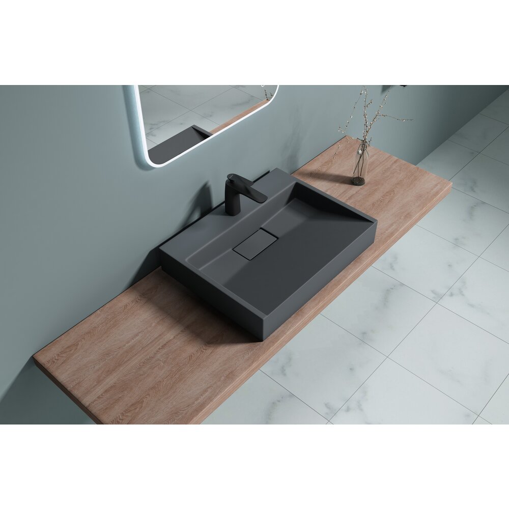 Lavoar negru din compozit pe blat Rune Garm 60 cm